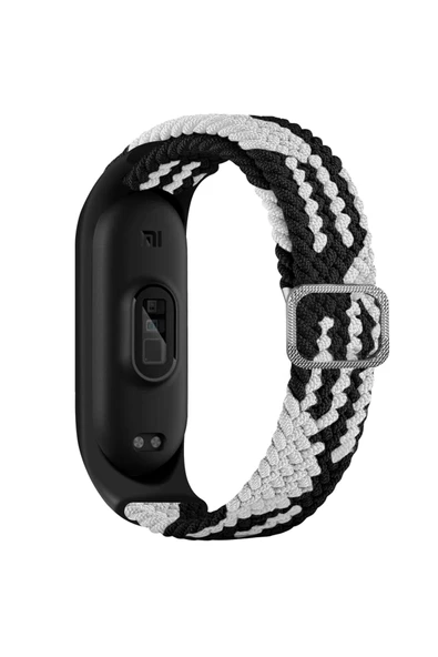 Coverzone Xiaomi Mi Band 7 Ile Uyumlu Mixed Kayış Hasır Örmeli Kordon Kayış Siyah-beyaz ürün görseli 1