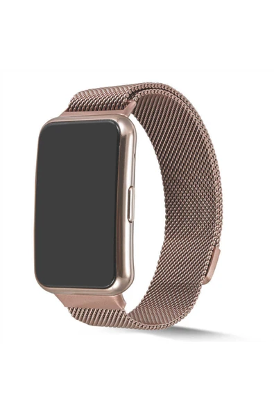 Coverzone Huawei Watch Fit Uyumlu Kordon Hasır Metal Örgülü Rosegold ürün görseli 1