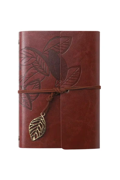 Coverzone Vintage Yaprak Motifli PU Deri Defter–80 Sayfa Çizgisiz Günlük,14.5x10.5 cm,Seyahat Defteri ürün görseli 1