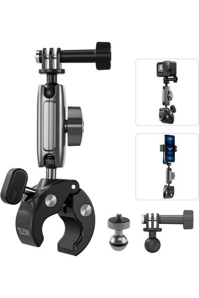Coverzone Motosiklet ve Bisiklet İçin Kamera Montaj Kelepçesi GoPro Hero DJI Insta360 1/4 Vida Çift Top Başlık ürün görseli 1