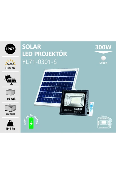 Noas Solar Led Projektör 300w Beyaz Solar Panel ürün görseli 1