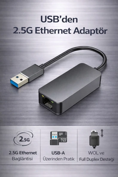 Coverzone USB 3.2 Gen1 USB-A to RJ45 2.5G Ethernet Adaptör 10/100/1000/2500Mbps | ZR622 ürün görseli 1