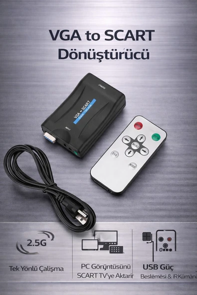 Coverzone VGA to SCART Dönüştürücü Scaler Kutusu PC Laptop TV Aktarma 3.5mm Ses Kumandalı | ZR1123 ürün görseli 1