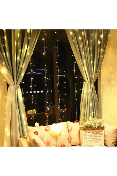 Coverzone Led Perde Işık Fişli Özel Günler Kutlama Dekoratif 12 Saçaklı 216 Led Lambalı 3*2 Metre ürün görseli 1