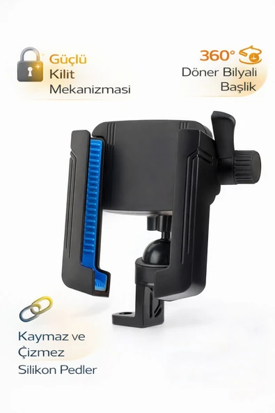 Coverzone Motosiklet Ayna Bağlantılı Telefon Tutucu 360° Döner Kilitli Gidon Sabitleyici Aparat | ZR1043 ürün görseli 1
