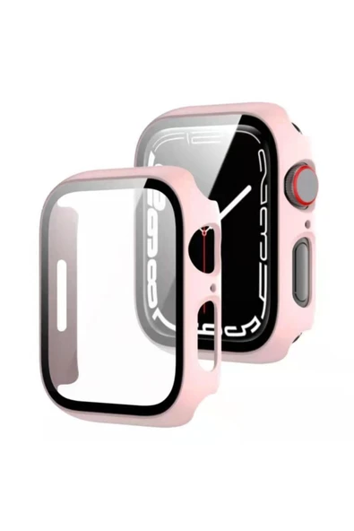 Coverzone Watch 7 Uyumlu 45mm Için Tpu Çerçeveli Ekran Koruyuculu Ön Çerçeve Kılıf Pembe ürün görseli 1