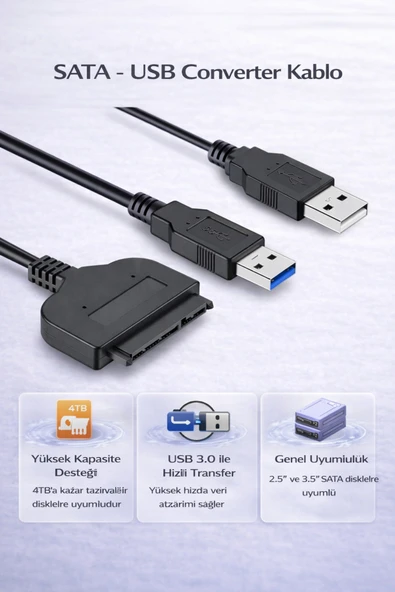 Coverzone USB 3.0 to SATA Kablo Dönüştürücü 2.5-3.5 inç HDD SSD 4TB Destekli | RXD339U3 ürün görseli 1