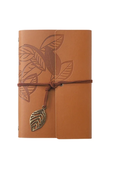 Coverzone Vintage Yaprak Motifli PU Deri Defter–80 Sayfa Çizgisiz Günlük,18.5x12.5 cm,Seyahat Defteri ürün görseli 1