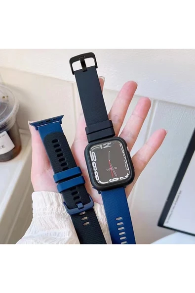 Coverzone Watch 3 Ile Uyumlu 42-44mm Termoplastik Double Color Spor Kayış + Kasa Ikili Set Lacivert ürün görseli 1