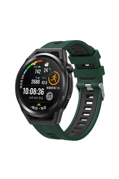 Coverzone Xiaomi Mi Watch Uyumlu Color Grealish Delikli Silikon Kordon Yeşil - Siyah ürün görseli 1