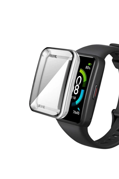 Coverzone Huawei Band 6 Ile Uyumlu Tpu Çerçeveli Tam Kapatan Ekran Koruyucu Çerçeve Kılıf Gri ürün görseli 1