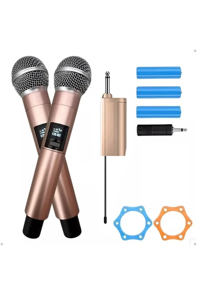 Coverzone Profesyonel Kablosuz Mikrofon Seti 2’li UHF 50m Şarjlı TTD-M20 Rose Gold ürün görseli 1