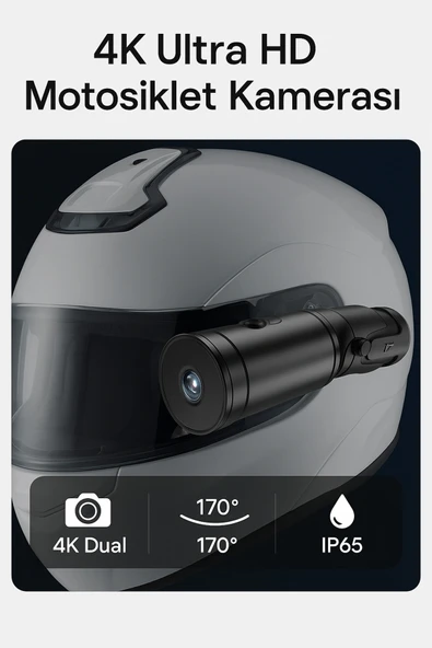 Coverzone 4K Dual Motosiklet Kamerası – 170° Geniş Açı, IP65 Su Geçirmez, 256GB Destekli Kayıt | V8 ürün görseli 1