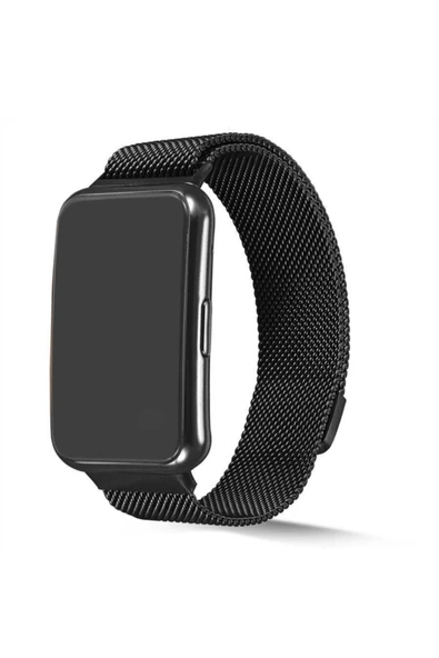 Coverzone Huawei Watch Fit Uyumlu Kordon Hasır Metal Örgülü Siyah ürün görseli 1
