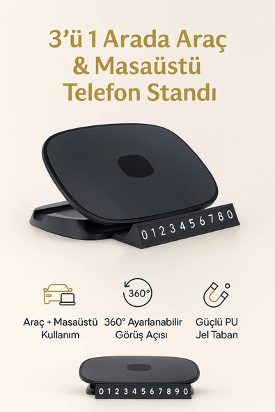 Coverzone Torpido Üstü 360° Telefon Tutucu – Şık Tasarım, Park Numara Göstergeli Navigasyon Standı | ZR1045 ürün görseli 1