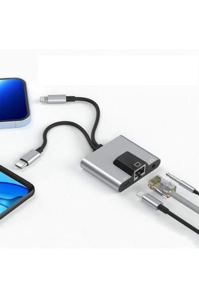 Coverzone İphone ile Uyumlu Lightning/Type-C Telefon/Tablet Ethernet  Adaptörü,RJ45 Adaptörü Zr815 ürün görseli 1