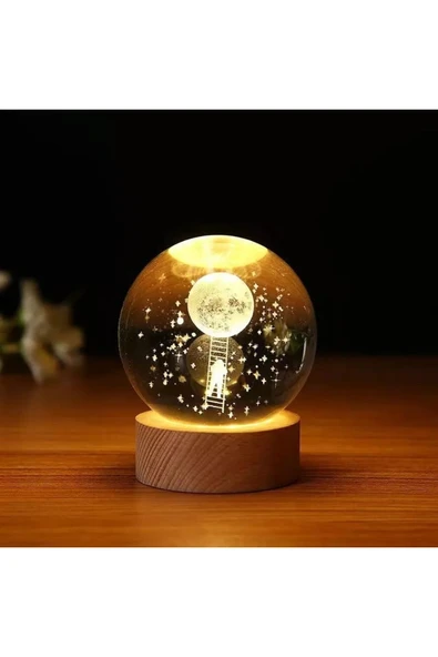 Coverzone Cam Küre Işıklı Masaüstü Aydınlatma Oda Ve Salon Gece Lambası Dekoratif 6cm X 6cm To The Moon ürün görseli 1