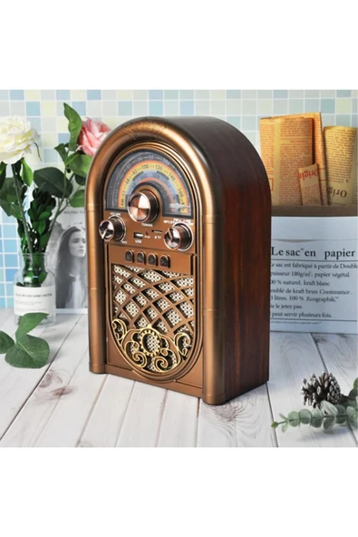 Coverzone Retro Radyo Taşınabilir Bluetooth Speaker Ve Hoparlör Ahşap Kaplama Antika Tarzı R-1950BTL BORDO ürün görseli 1