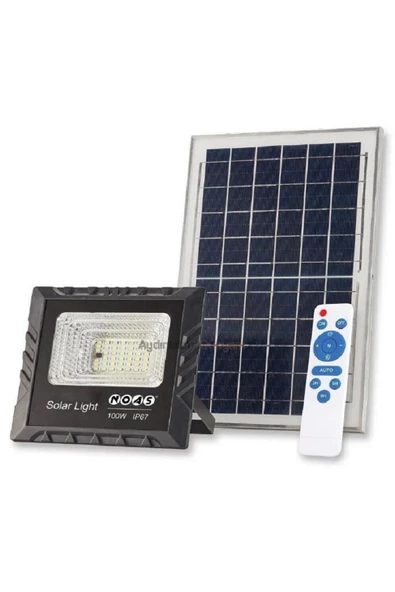 Noas 100W Beyaz Işık 6500K Kumandalı Solar Led Projektör Siyah ürün görseli 1