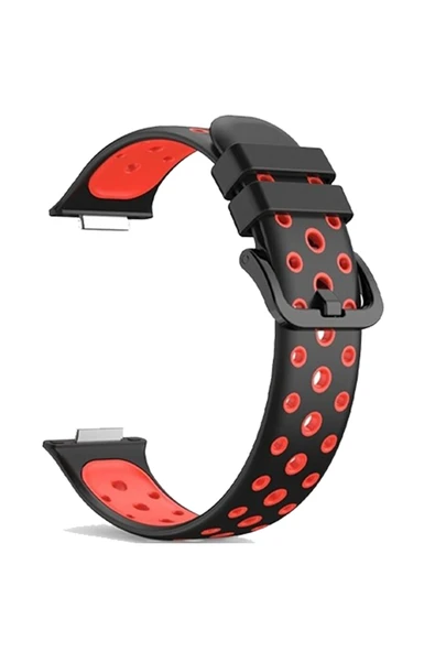 Coverzone Huaweı Watch Fit 2 Ile Uyumlu Kayış Delikli Esnek Tokalı Wanderlust Spor Kordon Siyah-kırmızı ürün görseli 1