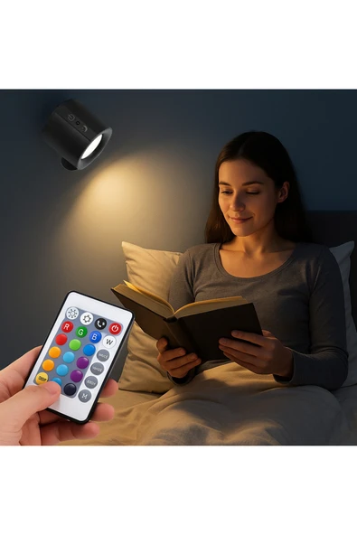 Coverzone Magnetik Yapışkanlı Uzaktan Kumandalı Işık Oda Salon Işıklandırma İç Mekan Şarjlı Lamba BD80A Siyah ürün görseli 1