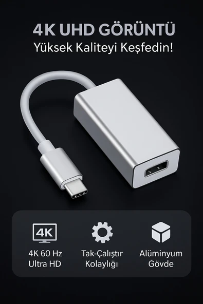 Coverzone Type-C to Mini DisplayPort Adaptör - 4K UHD 60Hz, Tak Çalıştır, Laptop Tablet Monitör Uyumlu ürün görseli 1