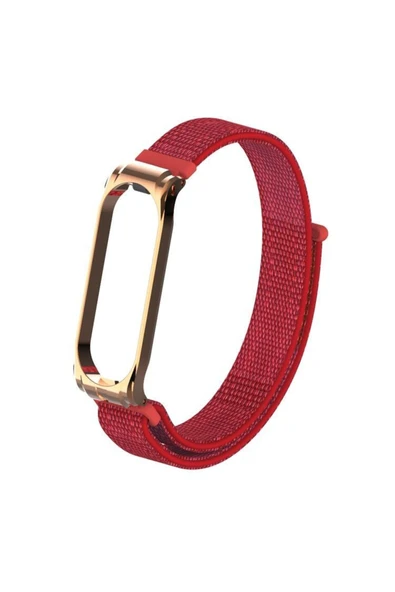 Coverzone Xiaomi Mi Band 4 Ile Uyumlu Saat Kayışı Hasır Örme Metal Çerçeve Kordon Kayış Kırmızı-gold ürün görseli 1