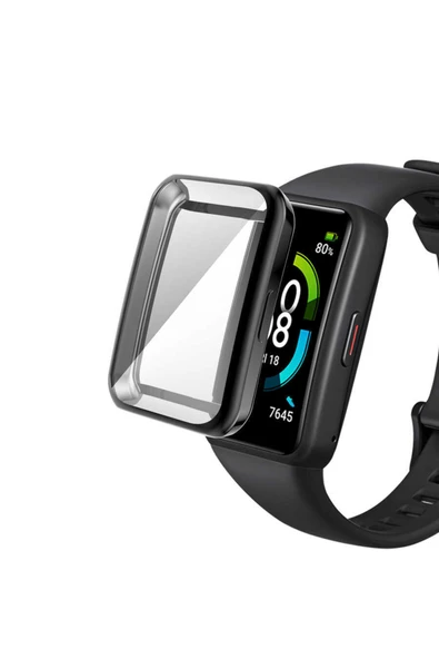 Coverzone Huawei Band 6 Ile Uyumlu Tpu Çerçeveli Tam Kapatan Ekran Koruyucu Çerçeve Kılıf Siyah ürün görseli 1