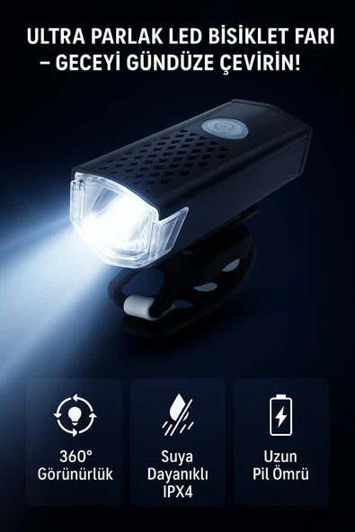 Coverzone BL-550 Ultra Parlak Bisiklet Işığı - Suya Dayanıklı LED Far, Yüksek Görünürlük, Klipsli Lamba ürün görseli 1