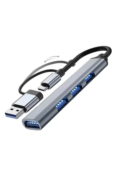 Coverzone 2 In 1 Adaptör 4 Port Type C USB 3.0 Hub USB 3.0 Adapter Type-C Çevirici USB Hub SW-HUB1 ürün görseli 1