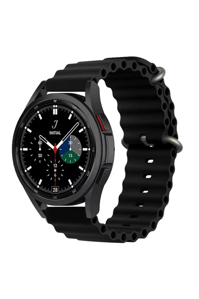 Coverzone Galaxy Watch Ile Uyumlu 42mm Ile Uyumlu Quintessential Kabartmalı Metal Tokalı Kordon Siyah ürün görseli 1