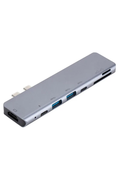 Coverzone 7 In 1 Çift Type-c (usb C) To Usb Hdmı Sd Tfkart Okuyucu Macbook Ile Uyumlu 7 Port Çoklayıcı Adaptör ürün görseli 1