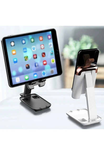 Coverzone Katlanabilir Closed Box Masaüstü Cep Telefonu Tablet Standı Kaymaz Silikon Beyaz ürün görseli 1