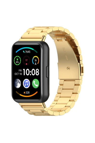 Coverzone Huawei Watch Fit 2 Ile Uyumlu Metal Tasarımlı Paslanmaz Çelik Imbrication Akıllı Saat Kordunu Gold ürün görseli 1
