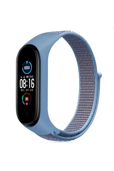 Coverzone Xiaomi Mi Band 3 4 5 6 7 İle Uyumlu Kordon Ayarlanabilir Kaliteli Hasır Örme Kordon Kayış Mavi ürün görseli 1