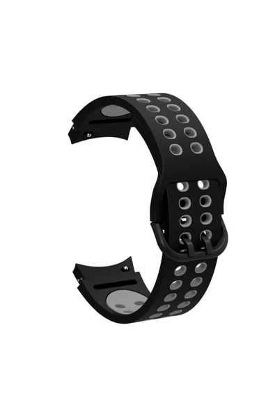 Coverzone Galaxy Watch 5 Pro Ile Uyumlu Iki Kancalı Metal Tokalı Çift Renk Spor Silikon Kordon Siyah-gri ürün görseli 1