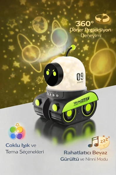 Coverzone Bluetooth Hoparlörlü Robot Araba Gece Lambası USB Şarjlı Yıldızlı Gökyüzü Projektör | WH-E03 ürün görseli 1
