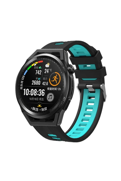 Coverzone Galaxy Gear S2 Grealish Delikli Silikon Kordon Siyah - Mavi ürün görseli 1