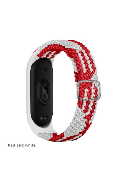 Coverzone Xiaomi Mi Band 7 Ile Uyumlu Mixed Kayış Hasır Örmeli Kordon Kayış Kırmızı-beyaz ürün görseli 1