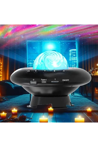 Coverzone Galaksi Gökyüzü ve Yıldızları Yansıtan Gece Lambası Hoparlör LED Işıklı Bluetooth RGB CH-M26 ürün görseli 1