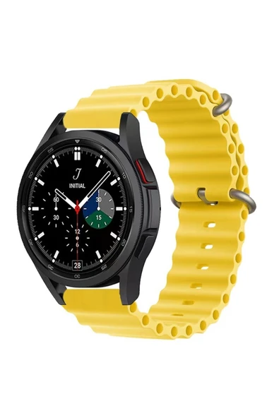 Coverzone Galaxy Watch Active 2 Ile Uyumlu 44mm Quintessential Kabartmalı Metal Tokalı Kordon Sarı ürün görseli 1