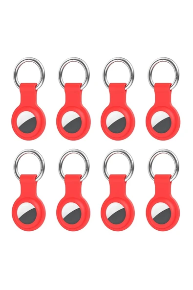 Coverzone Apple AirTag ile Uyumlu Anahtarlıklı Silikon Kılıf A010 Koruyucu Anahtarlık Kırmızı 8'lı Paket ürün görseli 1