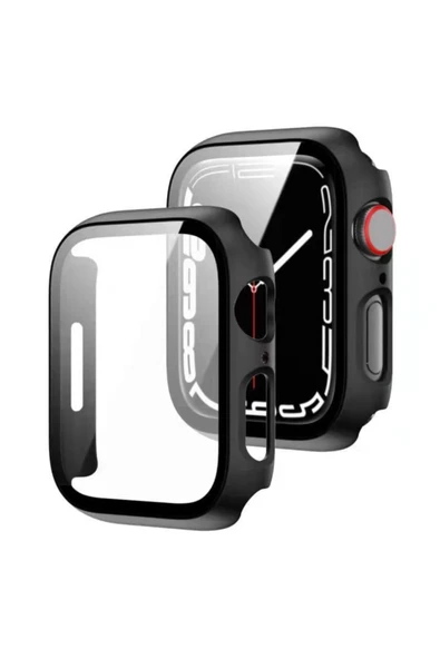 Coverzone Watch 7 Uyumlu 45mm Için Tpu Çerçeveli Ekran Koruyuculu Ön Çerçeve Kılıf Siyah ürün görseli 1