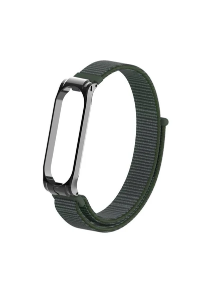 Coverzone Mi Band 4 Ile Uyumlu Saat Kayışı Hasır Örme Metal Çerçeve Kordon Kayış Haki ürün görseli 1