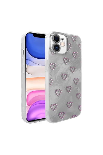Coverzone İPhone 11 İle Uyumlu Figürlü Ponti Silikon Telefon Kılıfı Gümüş Kalp ürün görseli 1