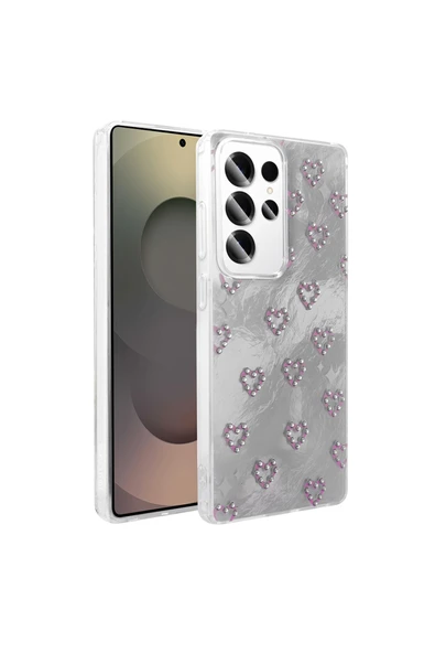 Coverzone Galaxy S23 Ultra İle Uyumlu Figürlü Ponti Silikon Telefon Kılıfı Gümüş Kalp ürün görseli 1