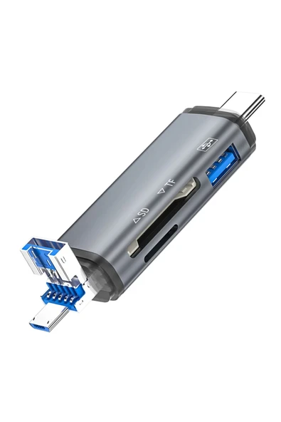 Coverzone 3in1 Usb Otg Kart Okuyucu Type-c Ve Micro Usb Uçlu Pc Notebook Uyumlu Mikro Sd Kart Okuyucu Ads-307 ürün görseli 1