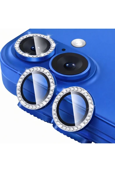 Coverzone İPhone 17 İle Uyumlu Parlak Taşlı Mavi Özel Tasarım Kamera Lens Koruyucu ürün görseli 1