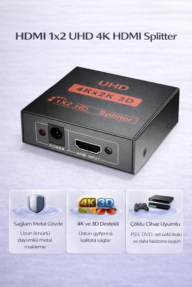 Coverzone 4K HDMI Splitter 1 Giriş 2 Çıkış 3D Destekli Metal HDMI Dağıtıcı 30Hz | CR5 ürün görseli 1
