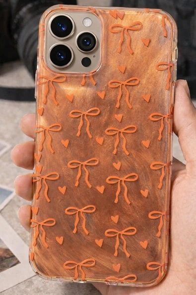 Coverzone İPhone 16 Pro Max İle Uyumlu Hologramlı Kurdele Desenli Sert Şık Telefon Kılıfı Turuncu İdb-264 ürün görseli 1